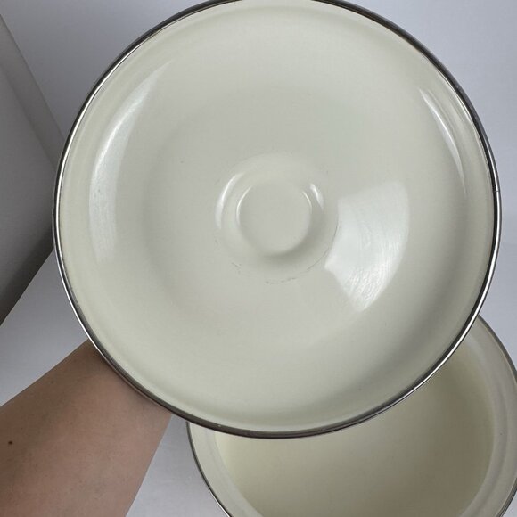 Sanko Ware Show Pans Japan Enamel Coated Orange Flower Covered Lid 9in Saucepan - Picture 15 of 16